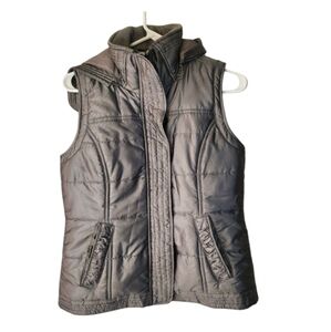 New York & Company Gray Puffer Sleeveles Vest Jacket  Detachable Hoodie  Size XS